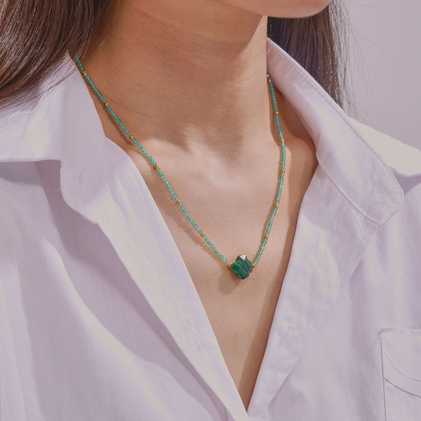 Boho Chic Handcrafted Crystal Stone Necklace with Malachite Pendant