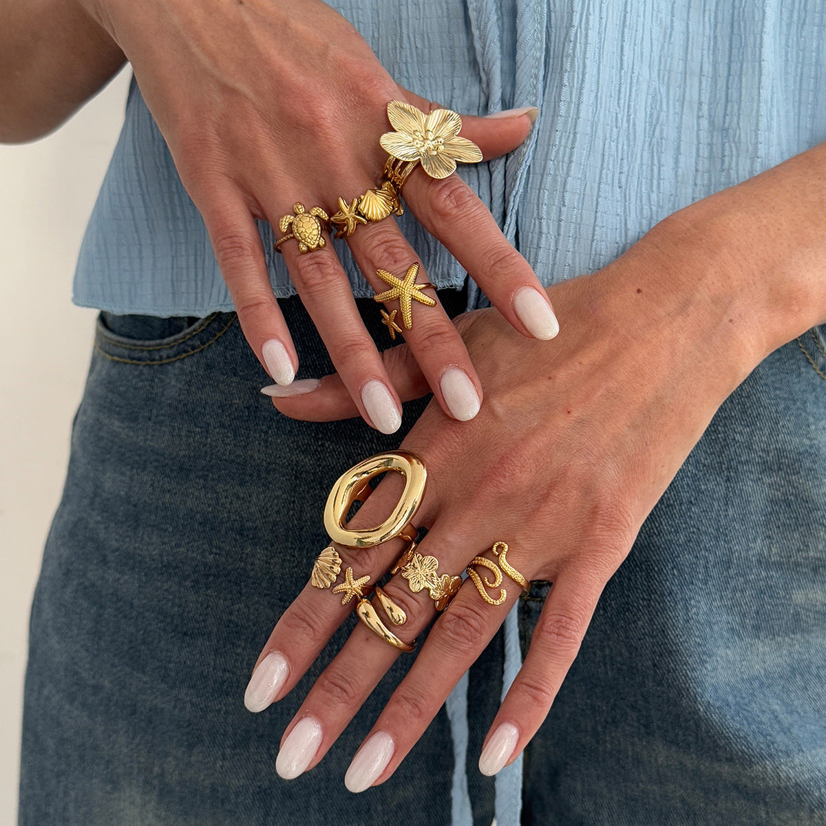 Sea Turtle Open Ring Set With Geometric Starfish Accents By Planderful Vienna Verve For Ocean Lovers