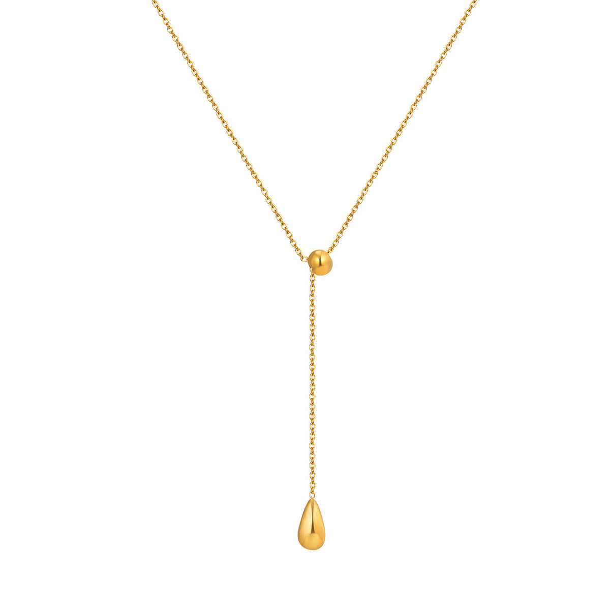 Stainless Steel Flat Cross Chain Water Drop Y-Shaped Gold Necklace