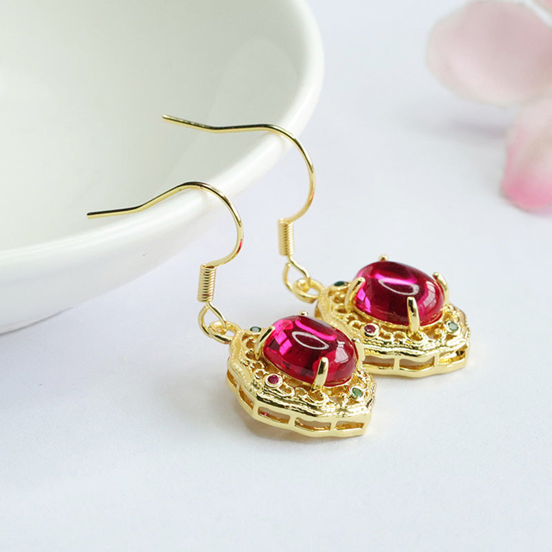 Lab-Grown Ruby Ruyi Motif Earrings