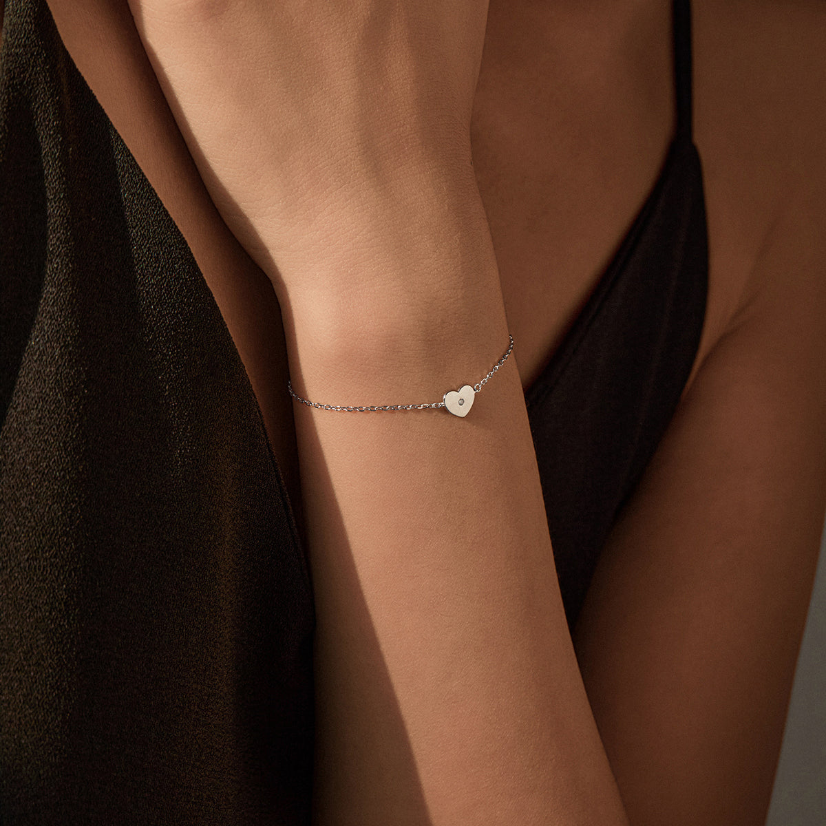 925 Sterling Silver Minimalist Heart Moissanite Bracelet
