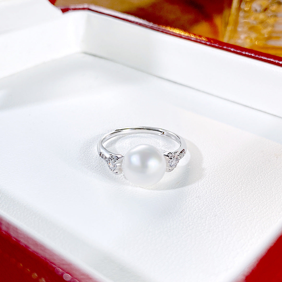 S925 Sterling Silver Freshwater Pearl Ring — Adjustable
