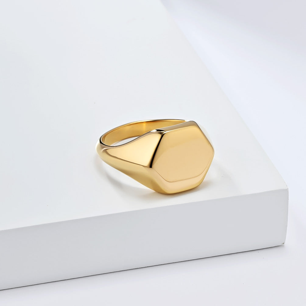 European and American Cold Wind Hexagonal Seal Titanium Steel Ring for Couples