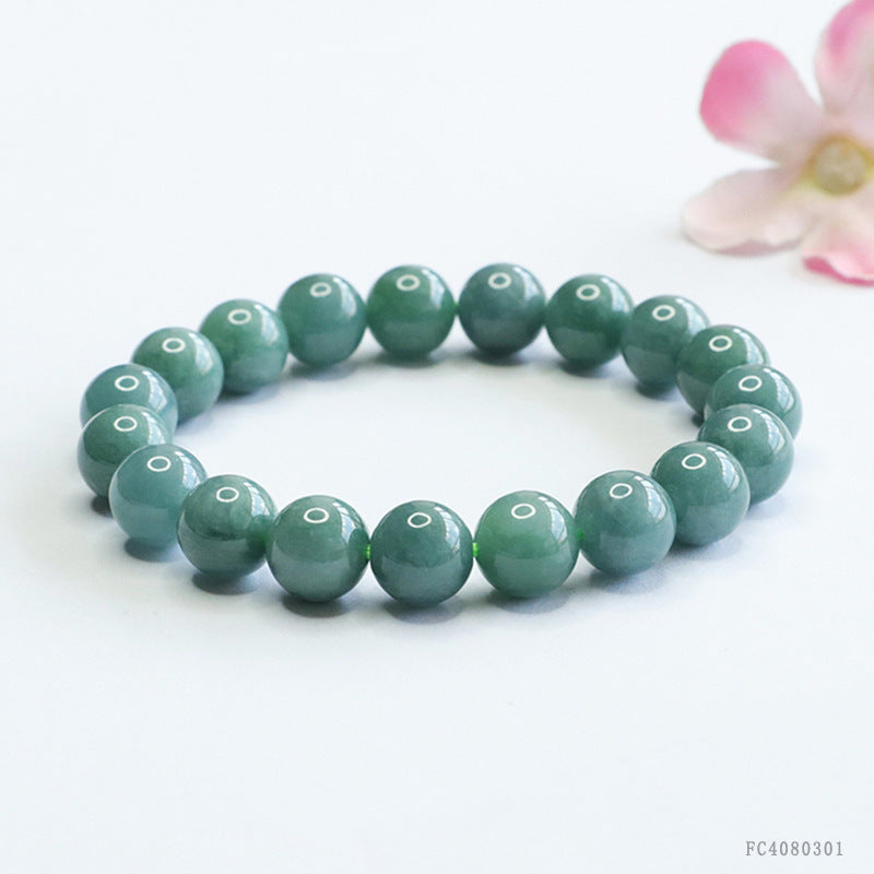 Blue Water Jadeite Single-Strand Beaded Bracelet