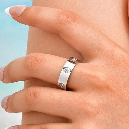 Hot-Selling Stainless Steel All-Light Inlaid With Six Zircon Wide 6mm Ring For Men &
