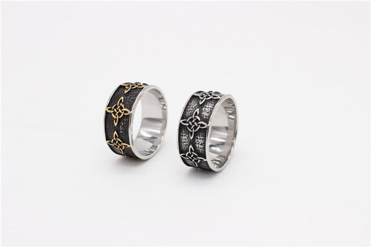 Planderful Unisex Celtic Pattern Ring Titanium Steel Retro Bold Timeless Statement Jewelry