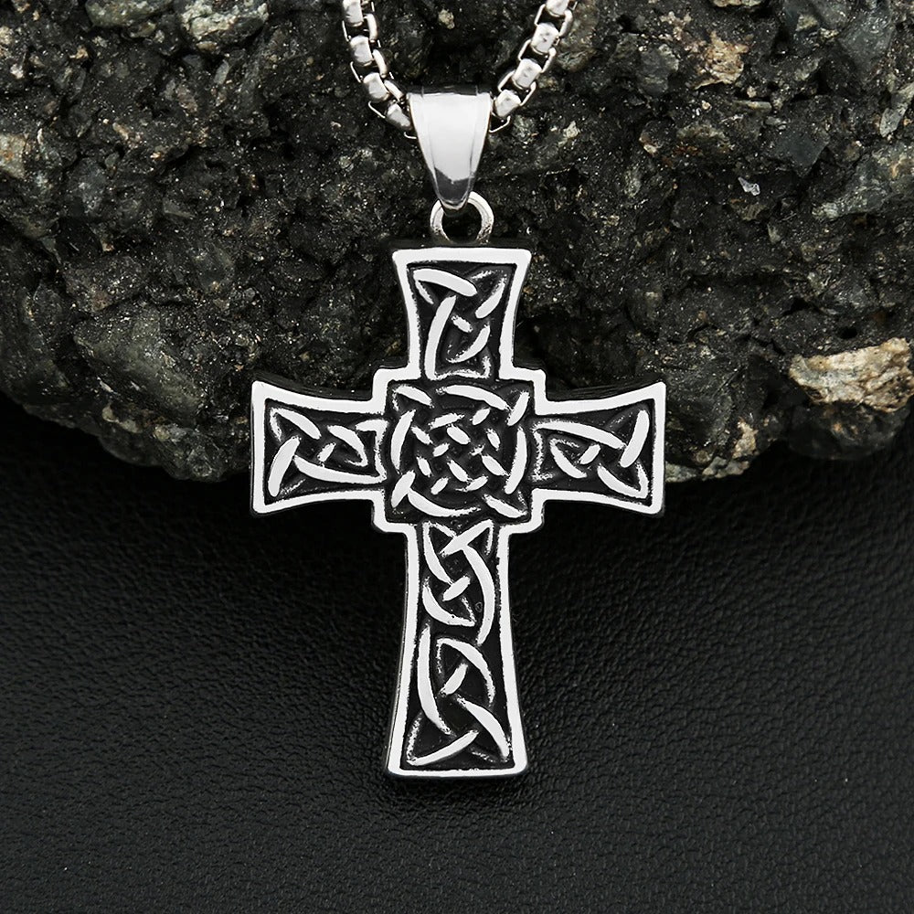 Vintage Cross Viking Stainless Steel Men's Pendant Necklace