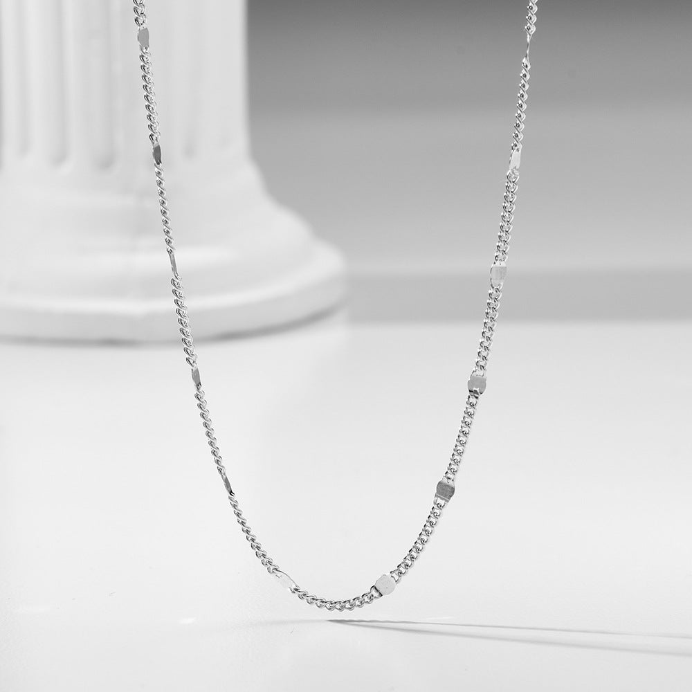 S925 Pure Silver Gold-Plated Plain Chain Necklace Clavicle Necklace, Style Versatile Basic Necklace