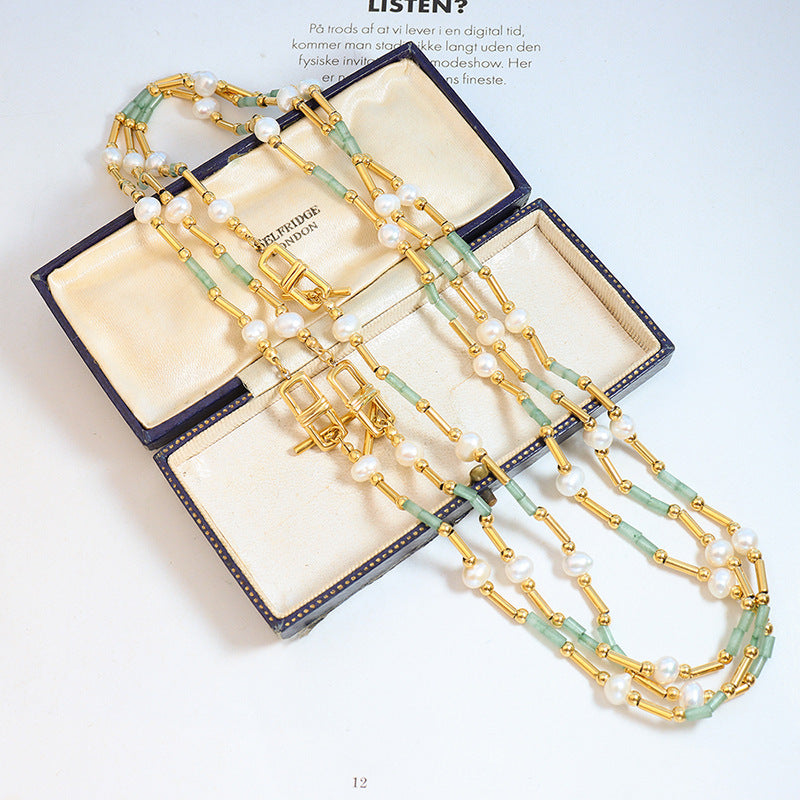 French Style Aventurine and Pearl Necklace with OT Clasp