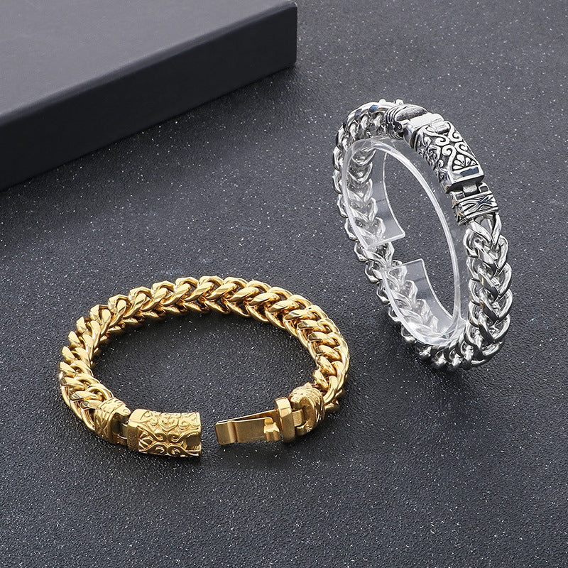 Planderful Mens Bracelet 18K Gold Plating Punk Totem Buckle