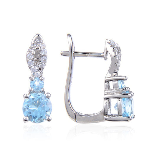 Double Round Cut Natural Gemstones Silver Stud Earrings