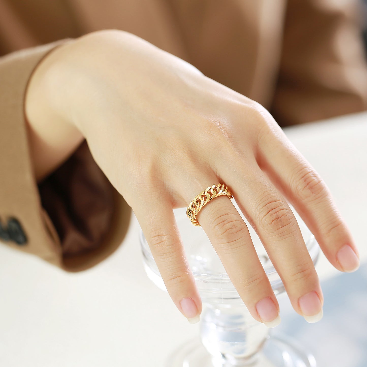 Stainless Steel Chain Ring Steel Color Gold Lady Jewelry