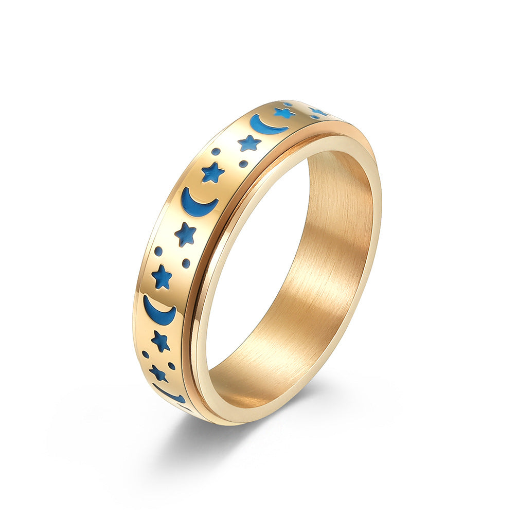 Planderful Everyday Genie Titanium Steel Rotatable Anxiety Relief Ring With Luminous Moon Star Design For Nervous Hands