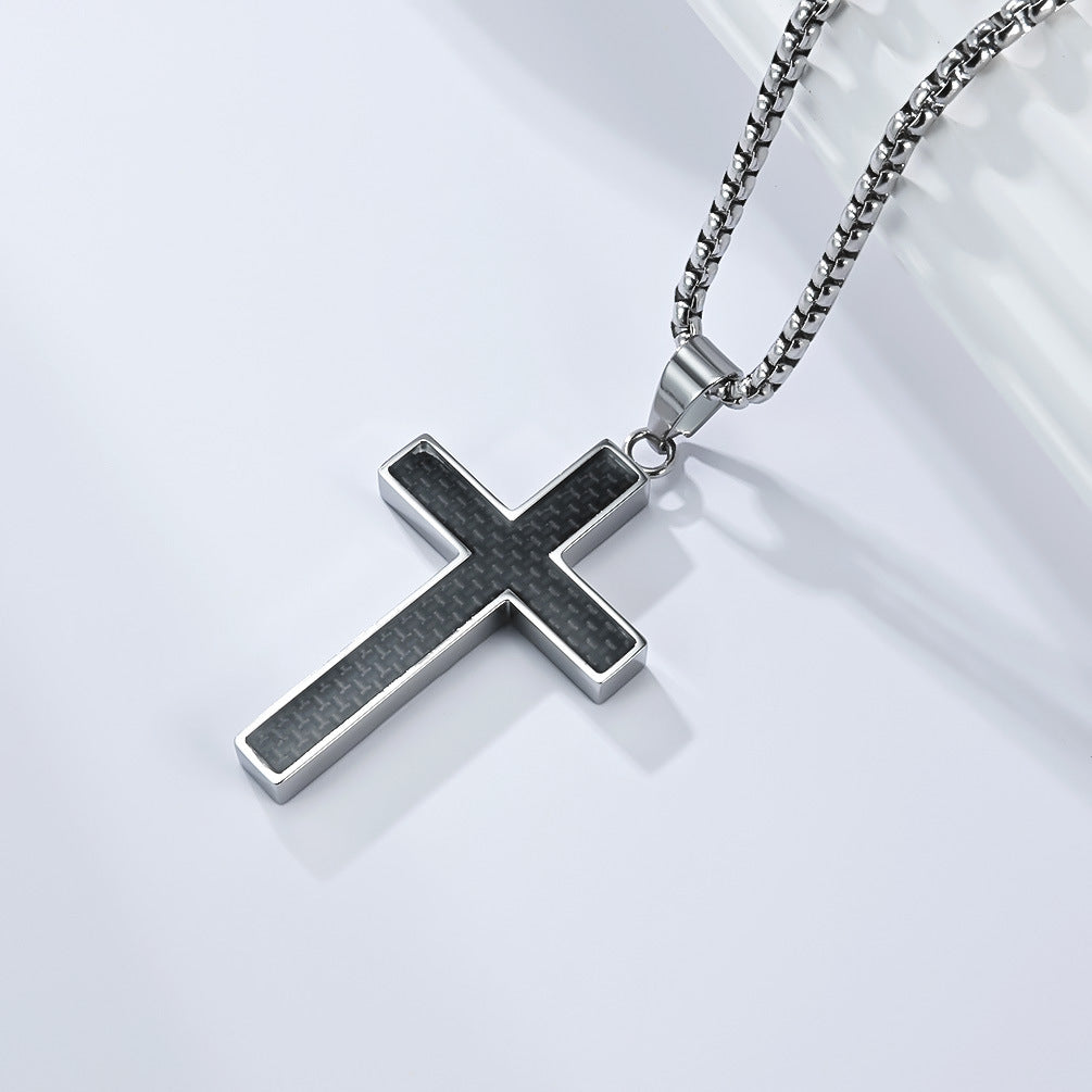 Personalized Stainless Steel Carbon Fiber Cross Necklace For Unisex Streetwear By Planderful Collection Everyday Genie