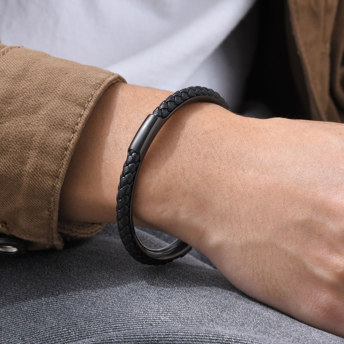 Braided Black Stainless Steel Bracelet for Men