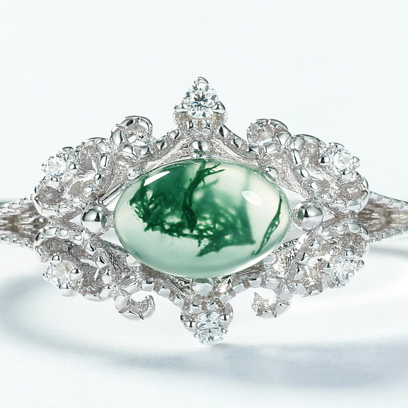 S925 Sterling Silver Moss Agate Signature Ring