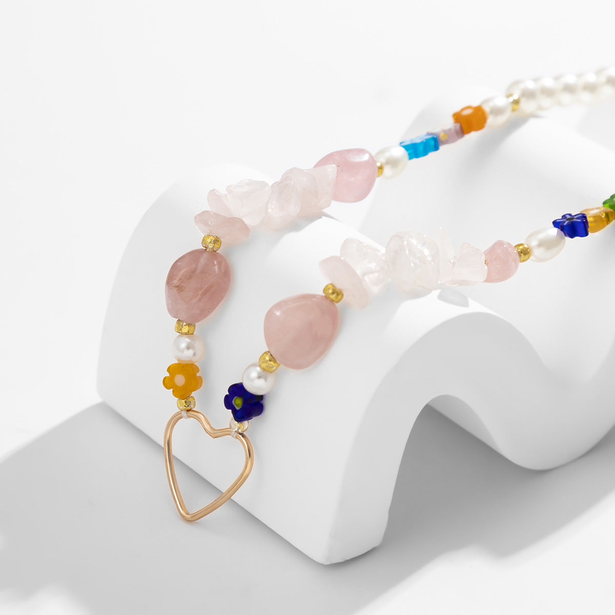 Planderful Vienna Verve Flower Heart Necklace For Women, Retro Spliced Layered Multi Heart Gravel Statement Jewelry