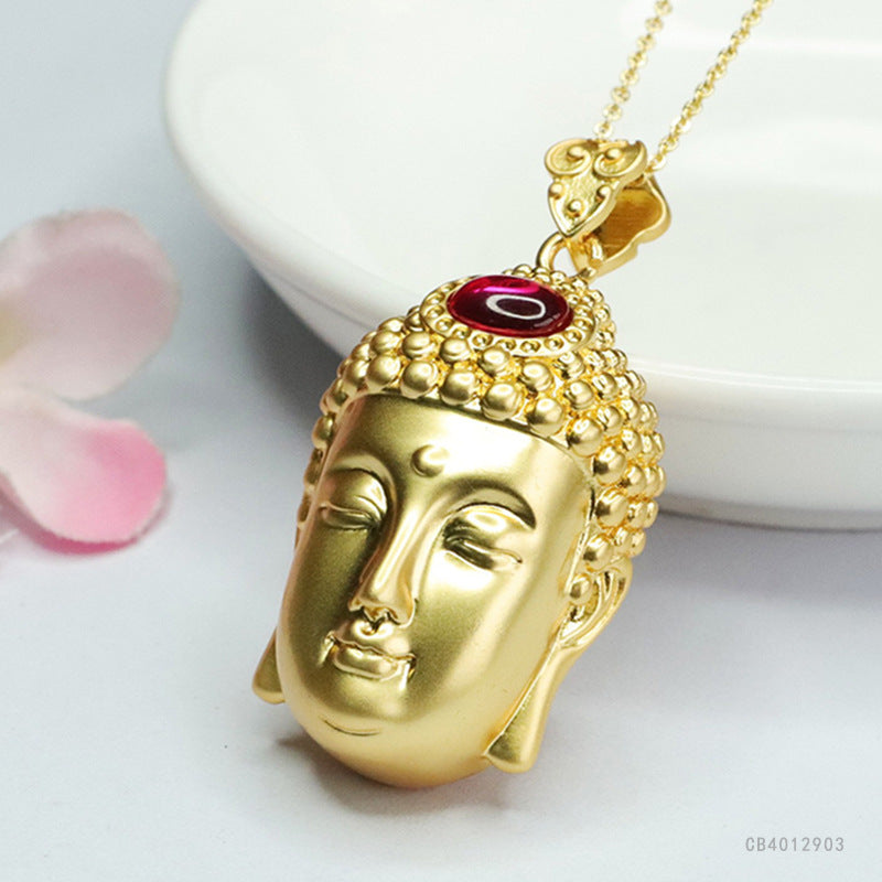 Lab-Grown Ruby Guanyin Pendant — No Chain