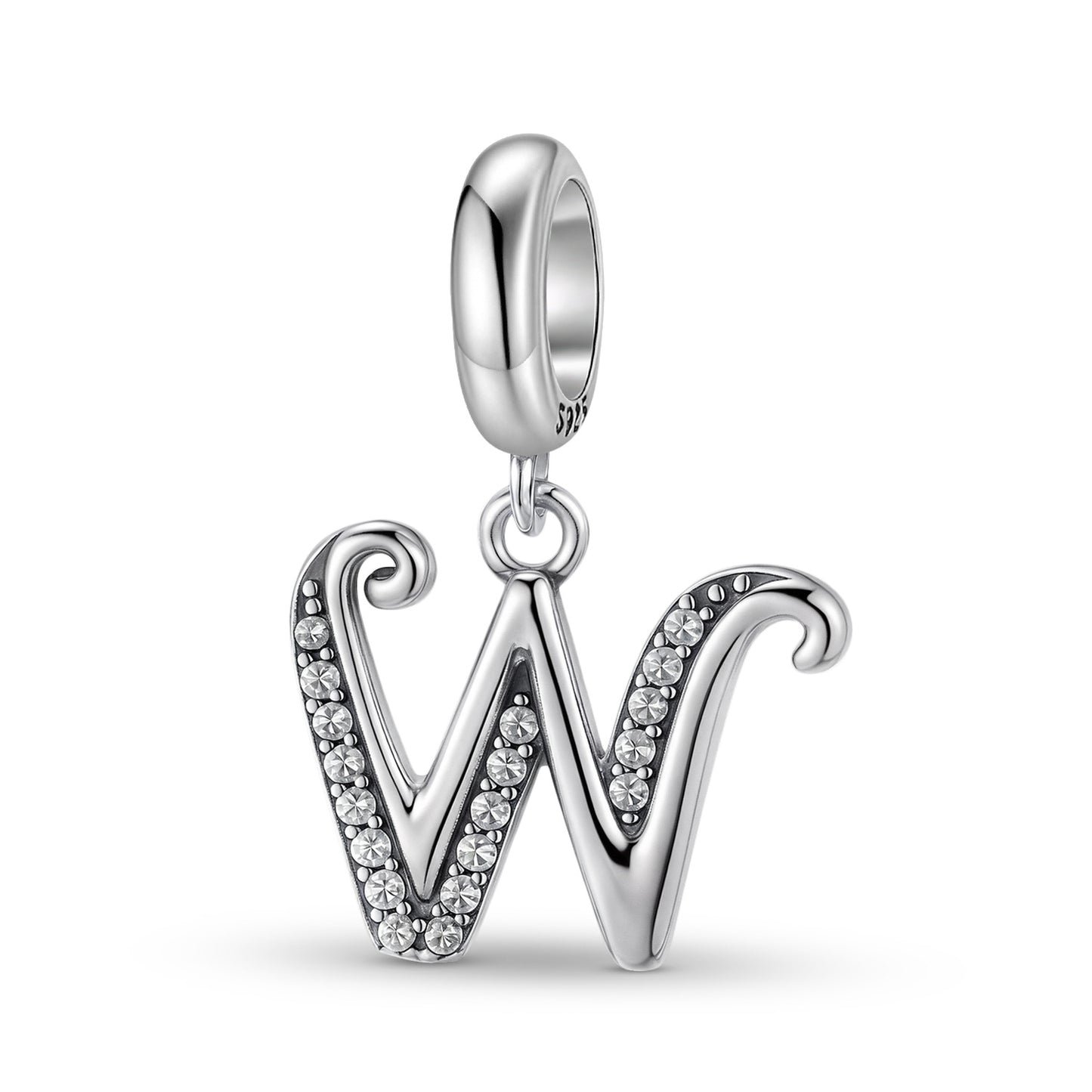 Planderful Jewelry 26 Letter Sterling Silver Pendant With Zircon Inlays Necklace