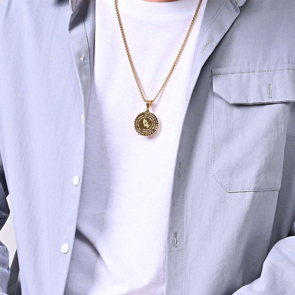 Steel Necklace - Statement Prayer Hand