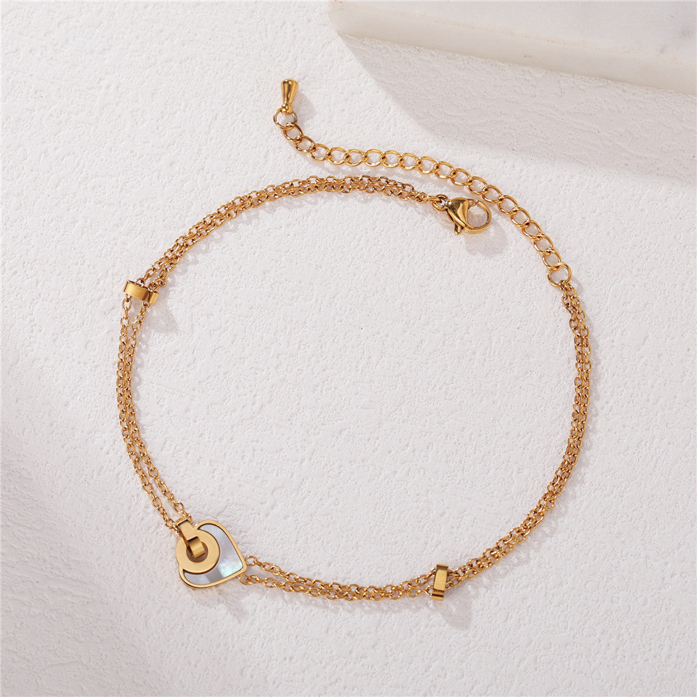Planderful Titanium Steel Bracelet For Women Double Layer Heart Shell Peach Design Elegant Statement Jewelry
