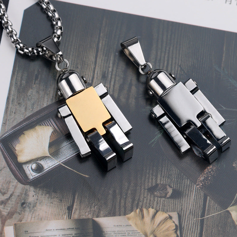 1. Planderful Stainless Steel Robot Necklace for Men Movable Hands and Feet Pendant