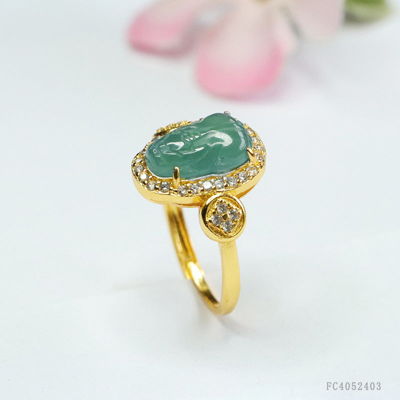 Blue-Water Jadeite Pixiu Ring