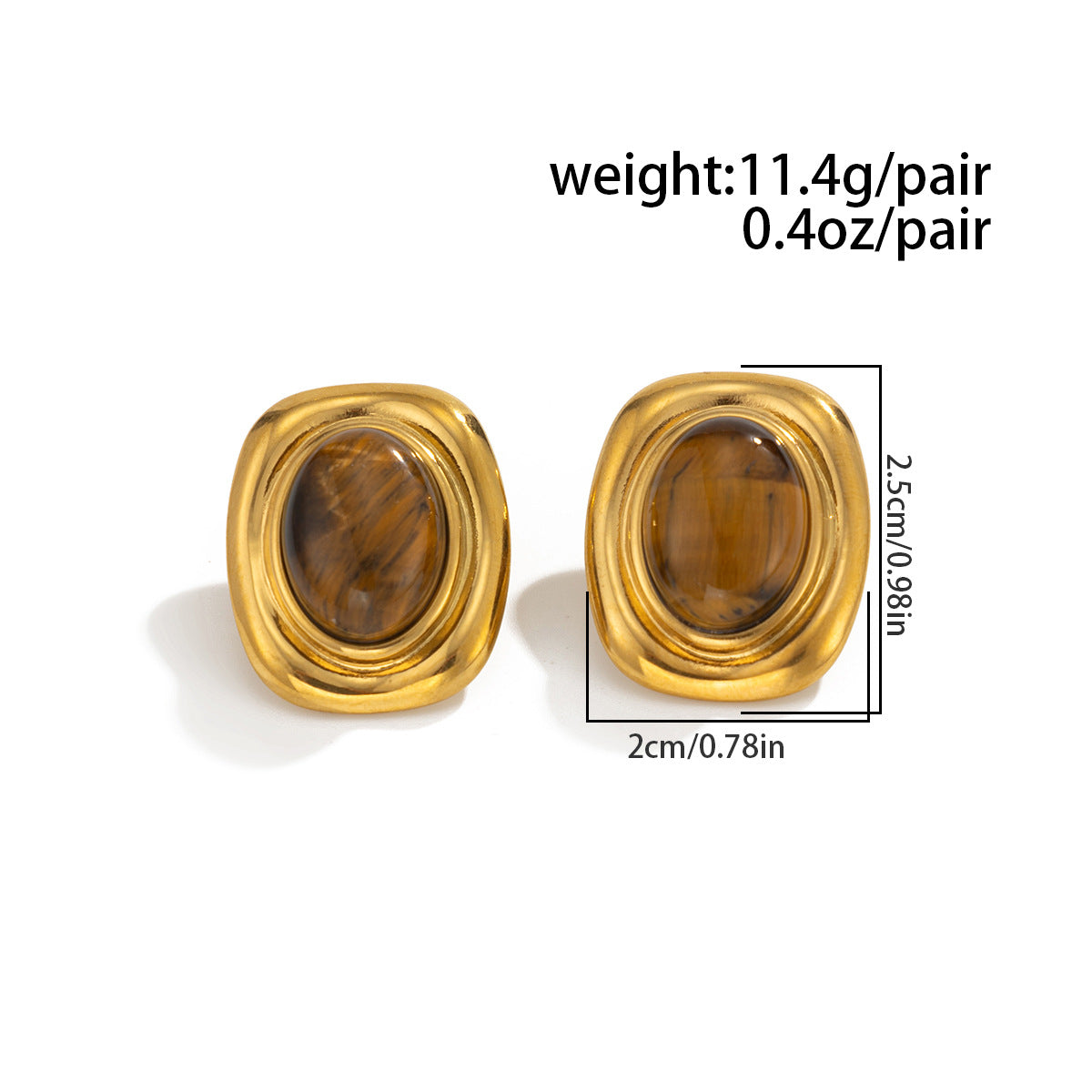 Planderful Stainless Steel Stud Earrings Tiger Stone Inlaid Geometric Pearl Square Statement For Trendsetting Women
