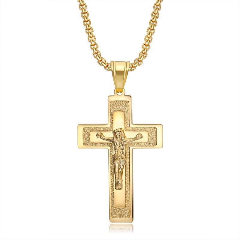 Planderful Cross Pendant Necklace Stainless Steel Wire Cut Casting Unisex Gift Everyday Wear