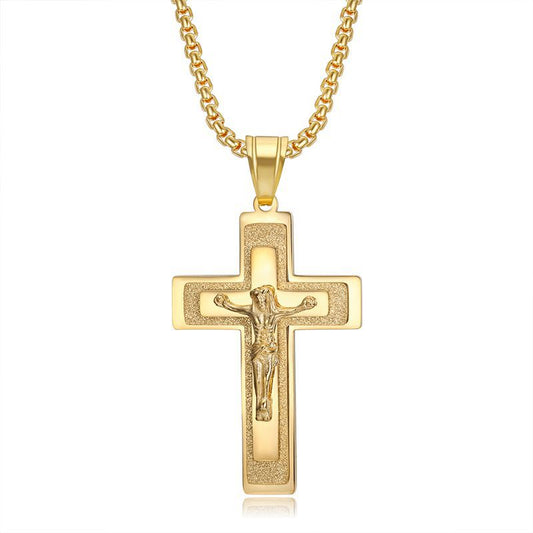 Planderful Cross Pendant Necklace Stainless Steel Wire Cut Casting Unisex Gift Everyday Wear