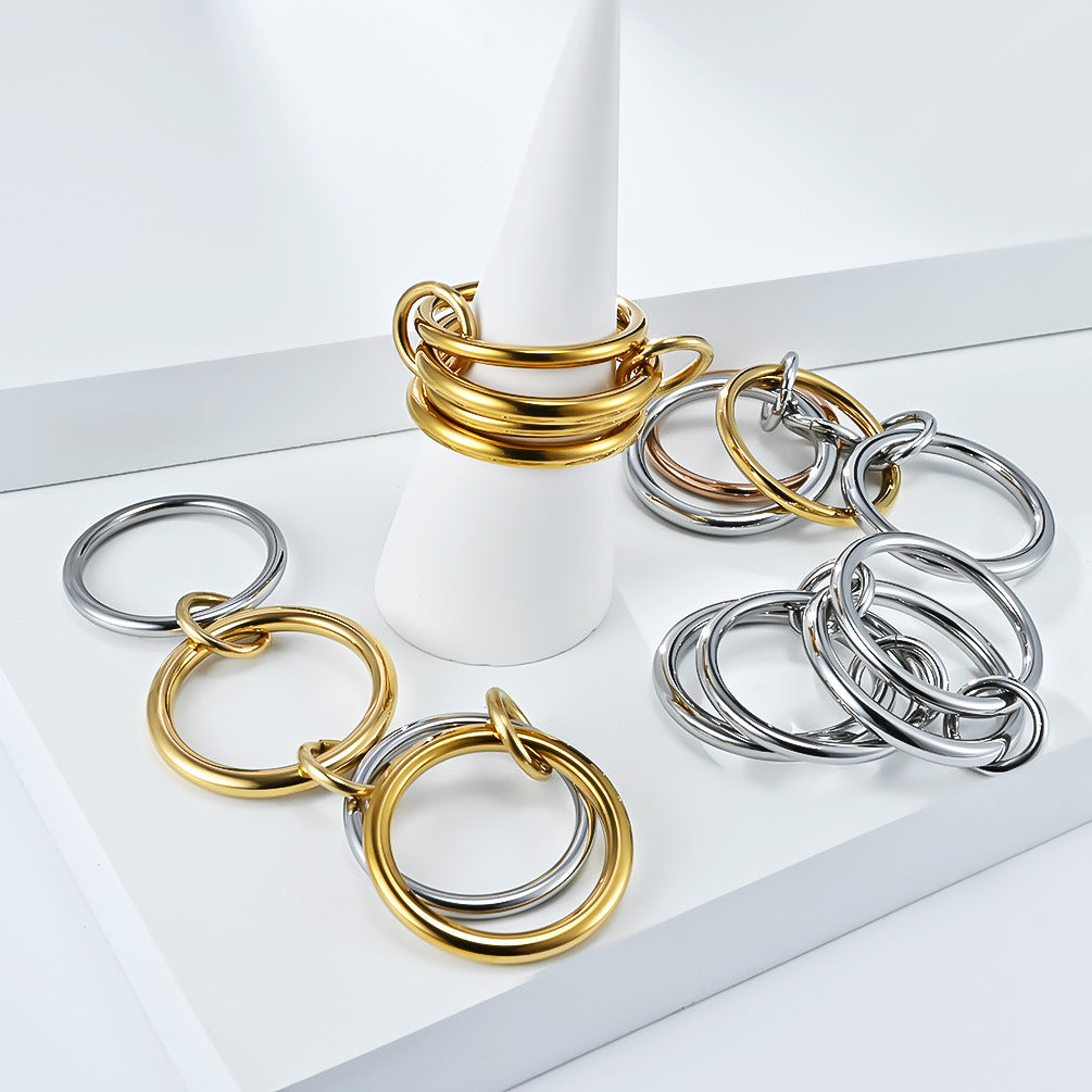 Planderful Everyday Genie Stacked Ring Set Premium Titanium Steel Plated 18K Gold Unisex Jewelry