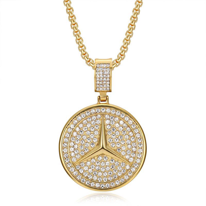 Planderful Everyday Genie Car Logo Pendant Necklace Stainless Steel Gold Plated Zircon For Hip Hop Fans