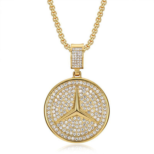 Planderful Everyday Genie Car Logo Pendant Necklace Stainless Steel Gold Plated Zircon For Hip Hop Fans