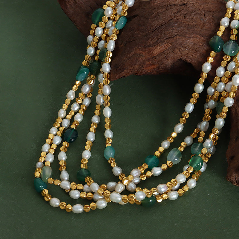 Luxurious Handmade Green Agate Pearl Necklace
