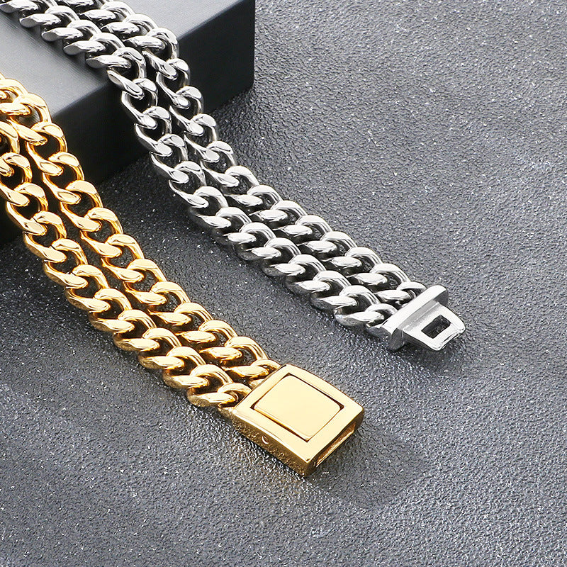 Bracelet – Stainless Steel Double-Layer Four-Sided Grinding Cuban Chain Men's