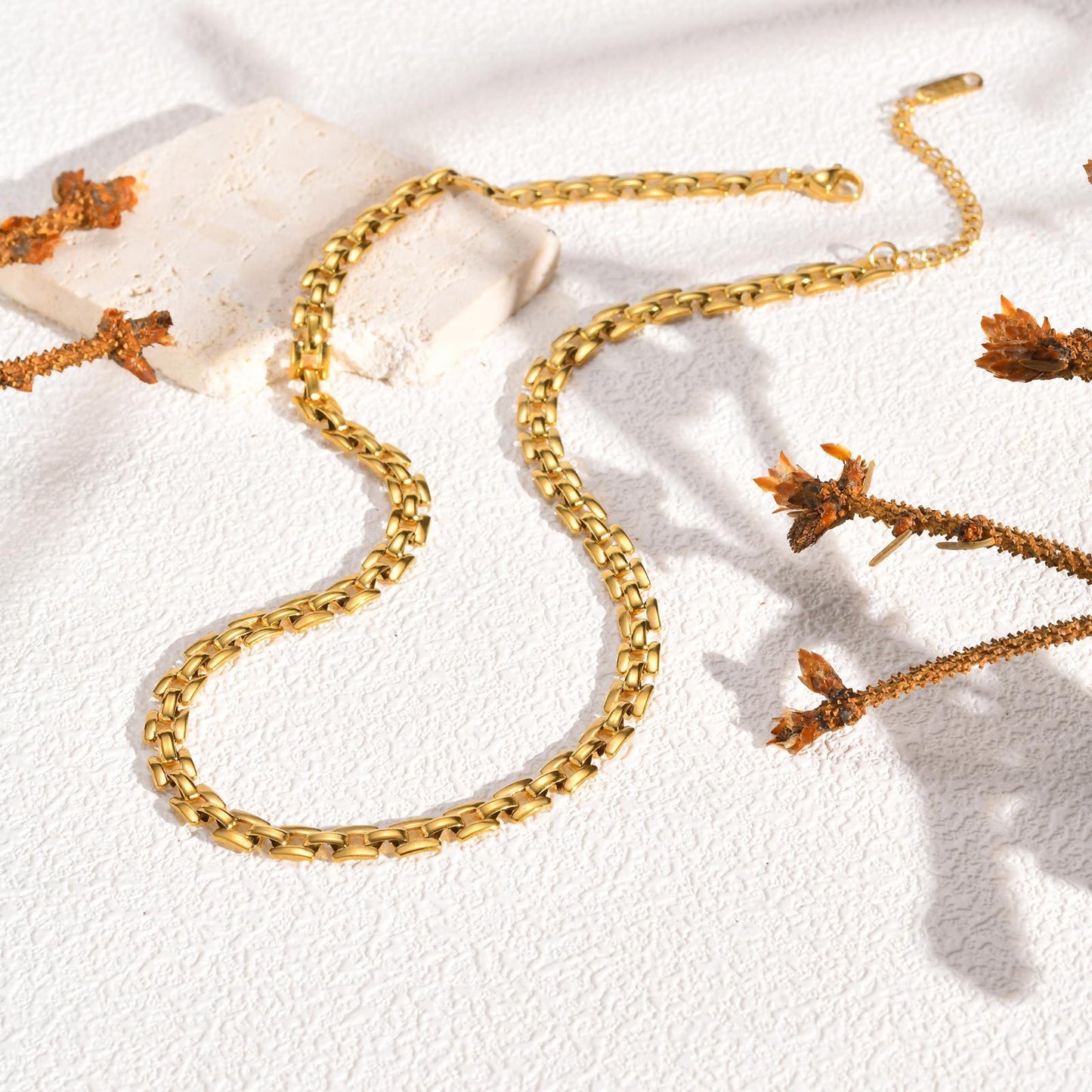 Stainless Steel Strap Chain Gold Necklace Ladies