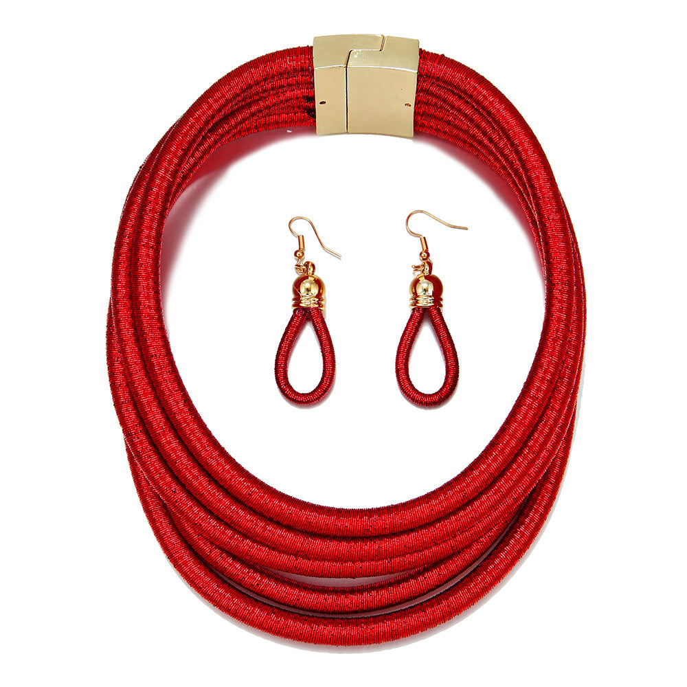 European and American Style Multi-layer Braided Black Necklace Set with Cross-border Choker - Elegant Jewelry Set