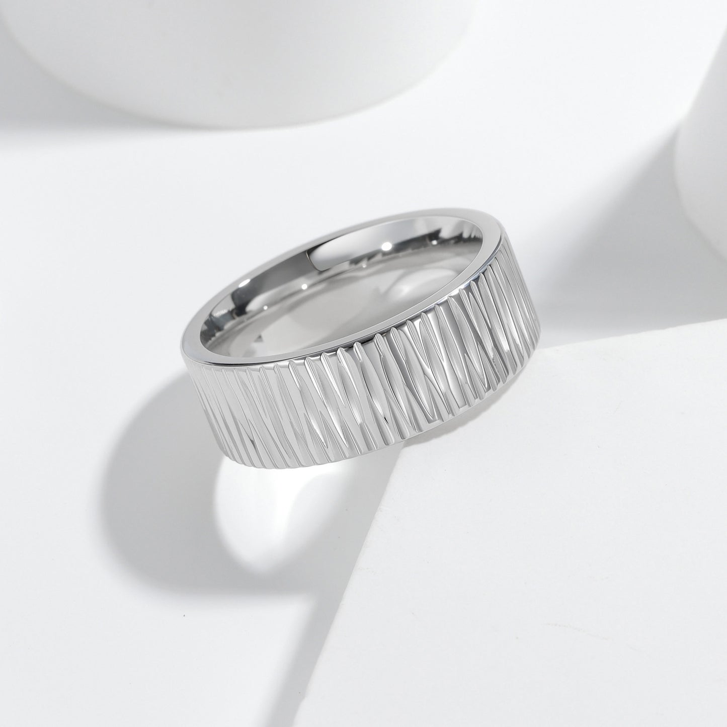 Planderful 8mm Pattern Stainless Steel Ring For Men