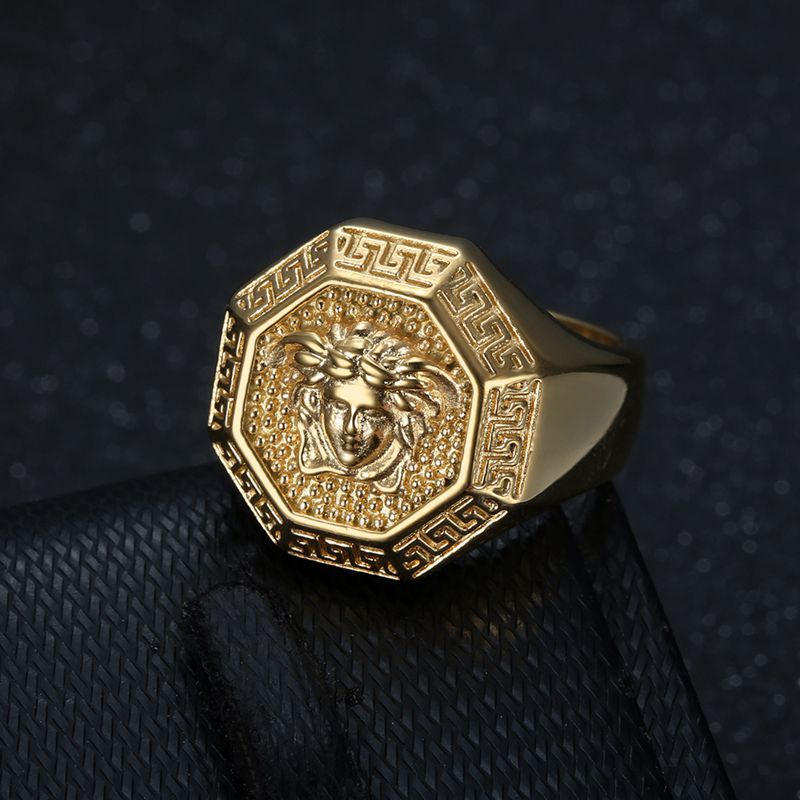 Planderful Hip Hop Ring Titanium Steel Gold Plated Premium Octagonal Head For Men Everyday Genie