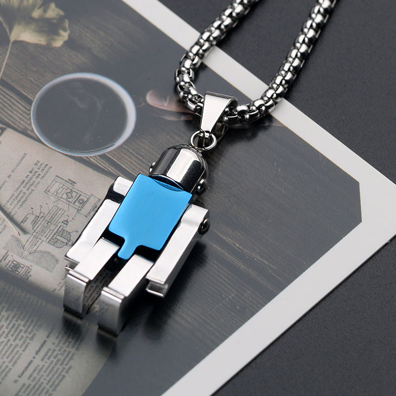 1. Planderful Stainless Steel Robot Necklace for Men Movable Hands and Feet Pendant