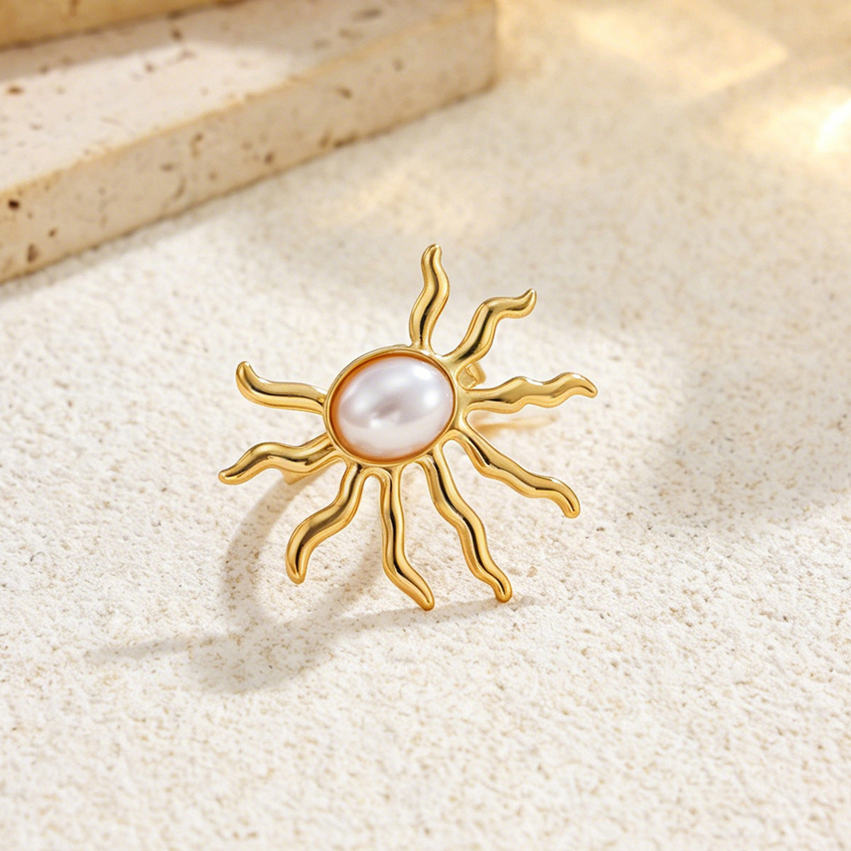 Planderful Ocean Starfish Ring With Imitation Pearl Adjustable Stainless Steel Statement Beach Jewelry For Women