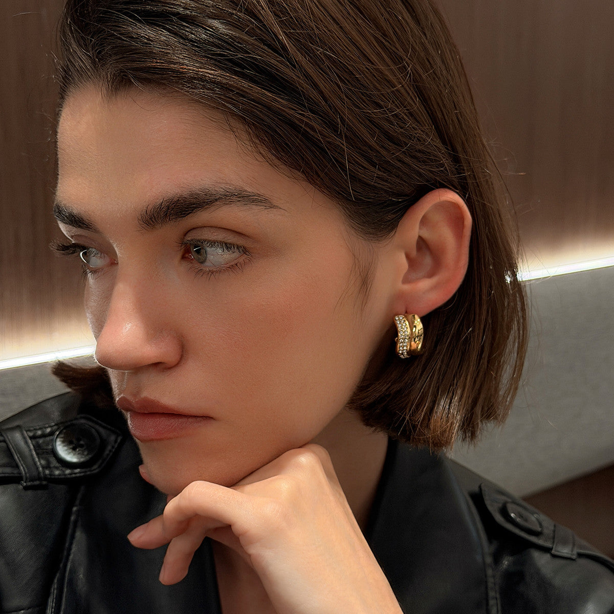 Planderful Vienna Verve C Shaped Zircon Stainless Steel Stud Earrings For Women Statement Luxury