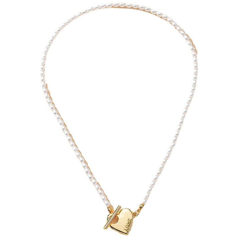 Elegant Pearl Heart Letter Necklace with OT Buckle for Women