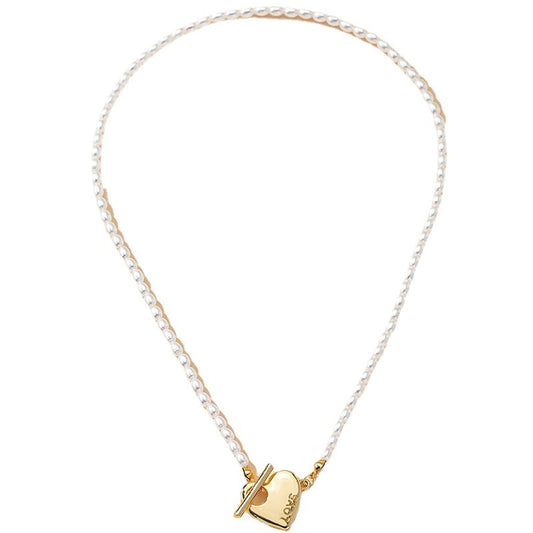 Elegant Pearl Heart Letter Necklace with OT Buckle for Women