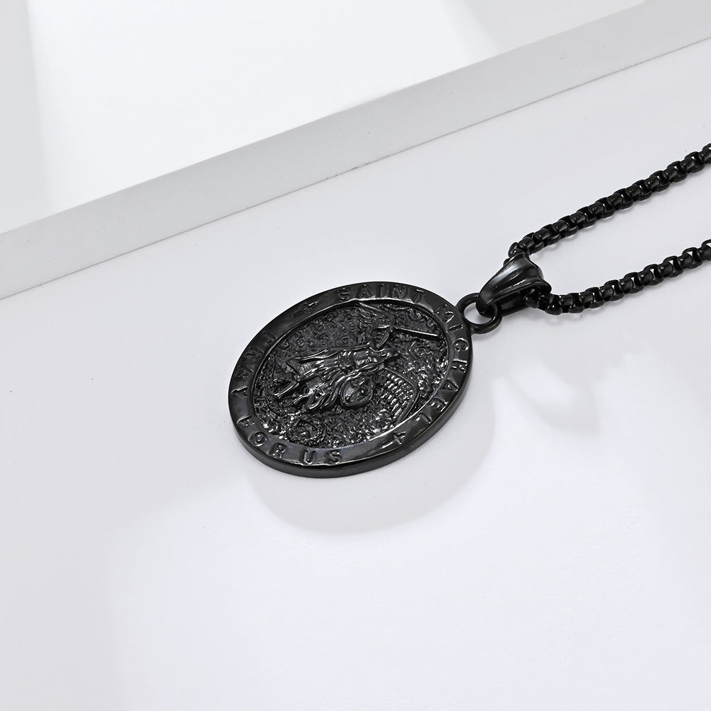 European and American Retro St. Michael's Archangel Titanium Steel Necklace for Men