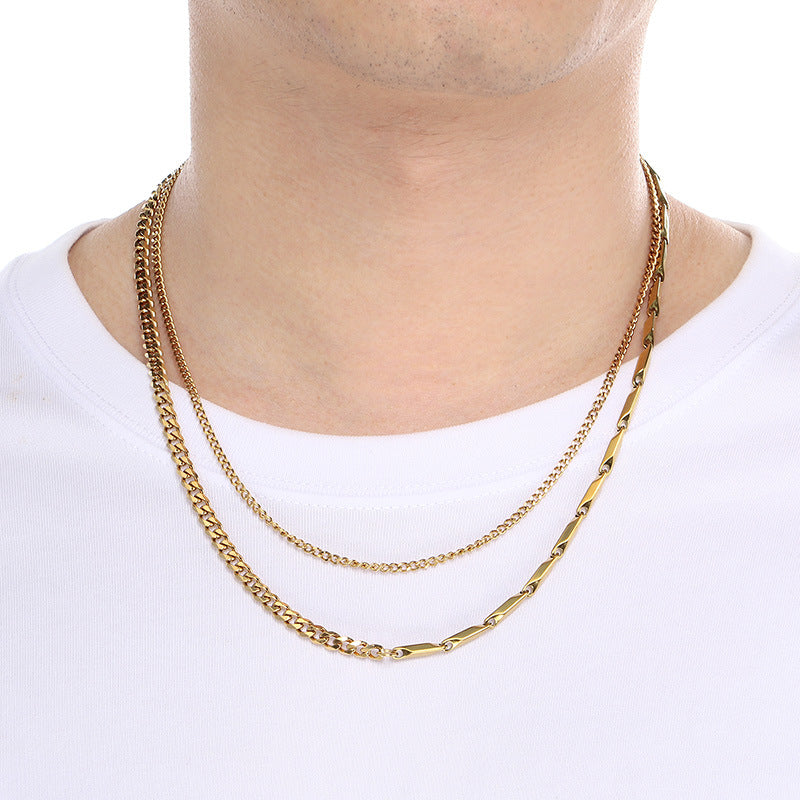 Planderful Layered Cuban Necklace for Men Double Chain Sturdy