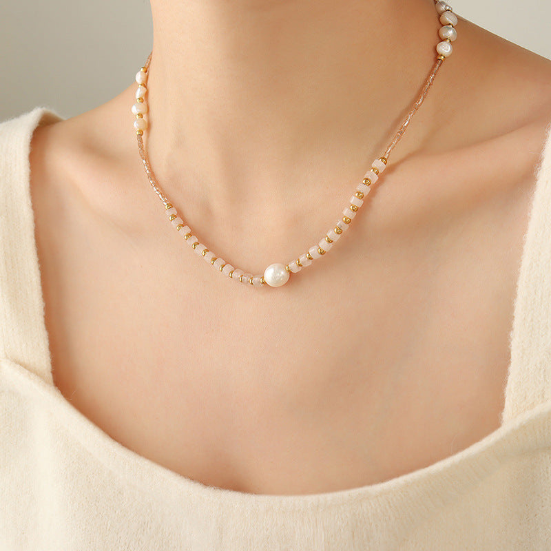 Elegant Beaded Necklace with Freshwater Pearls and Glass Beads
