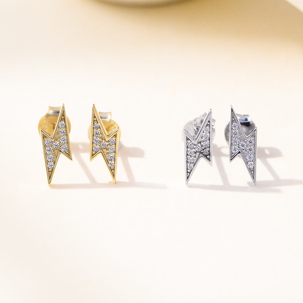 S925 Sterling Silver Micro-Inlaid Colored Zircon Stud Earrings Korean Version Geometric Lightning Earrings