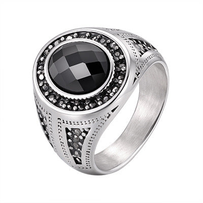 Stainless Steel Men's Party Rock Wear Oval Glass Cool Ring