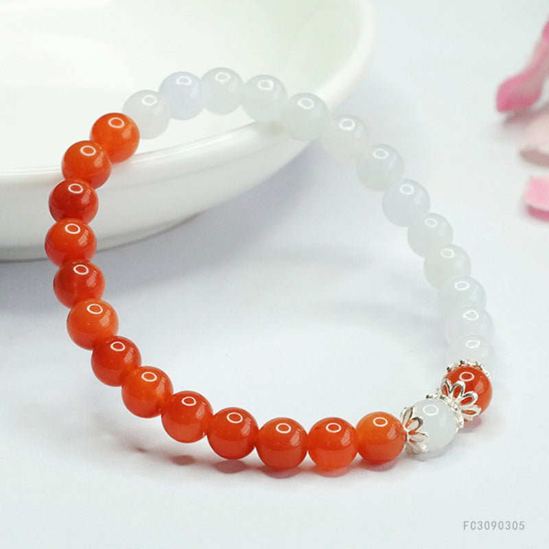 Jadeite Round Bead & Golden Silk Jade 6 mm Beaded Bracelet